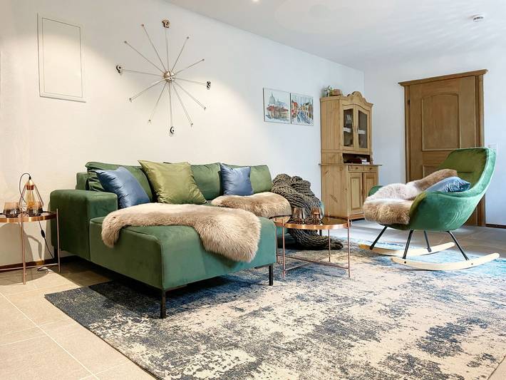 Ferienwohnung für 4 Personen, mit Terrasse und Garten sowie Sauna und Seeblick in Hopfen am See