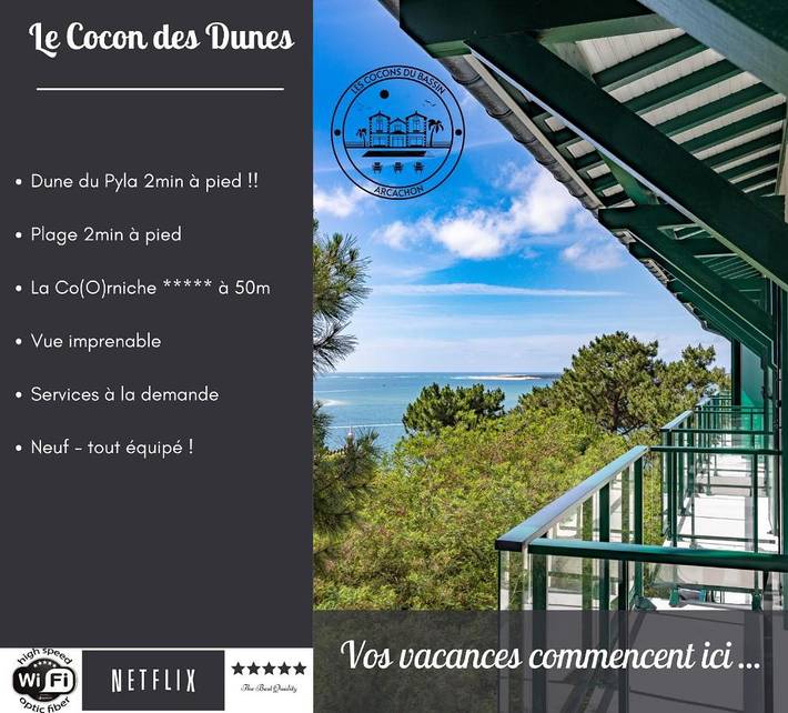 Appartement de vacances pour 4 personnes, avec Balcon ainsi que Terrasse et Vue sur la Dune du Pilat