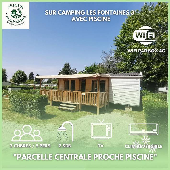 Camping pour 5 personnes, avec Terrasse ainsi que Jardin et Piscine