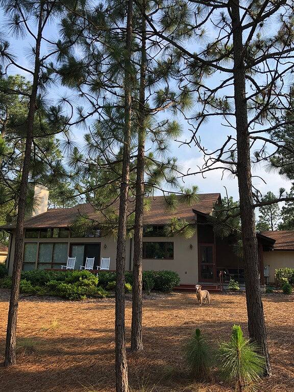 Modernes Haus im skandinavischen Stil am 7. Loch von Pinehurst # 1 in Pinehurst, Moore County