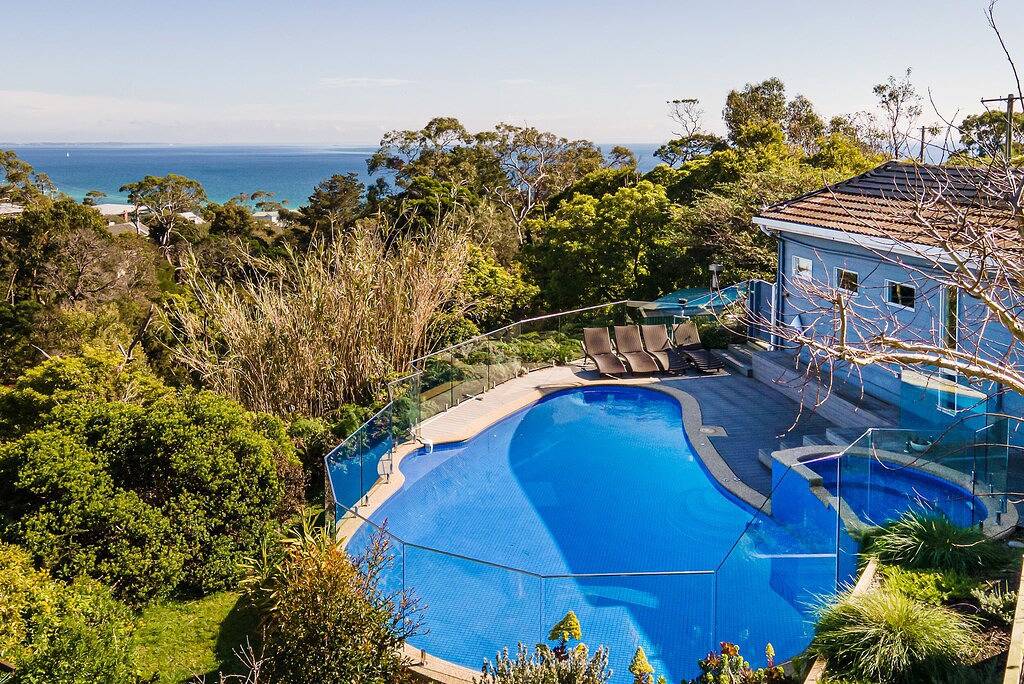 Blick auf die Bucht von der Drury Lane in Melbourne, Mornington Peninsula