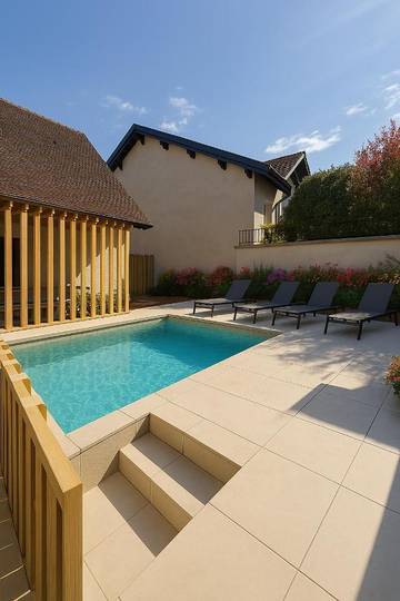Gîte pour 3 personnes, avec terrasse ainsi que vue et piscine à Chanaz