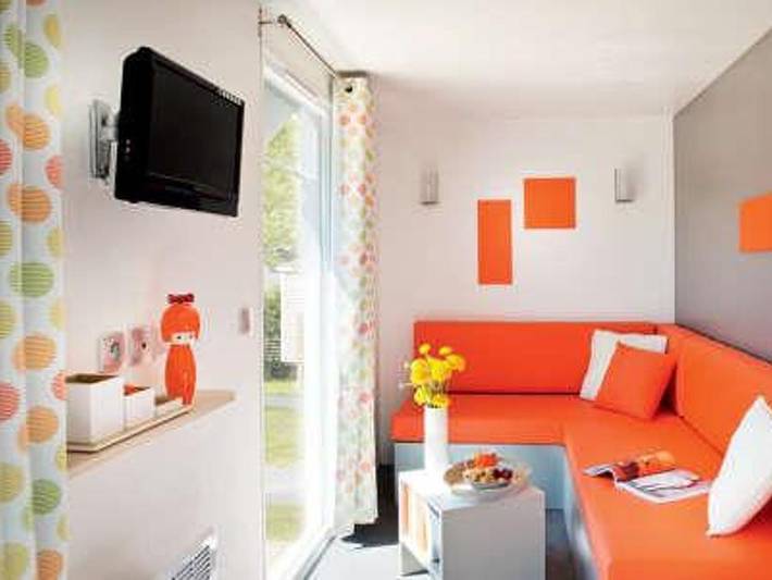 Camping Sites et Paysages - Domaine de la Catinière - Mobilheim 4 personen - Premium - 2 Schlafzimmer - Tv - mit überdachter Terrasse - Geschirrspüler 1/4 Pers. in Fiquefleur-Équainville, Côte de Grâce