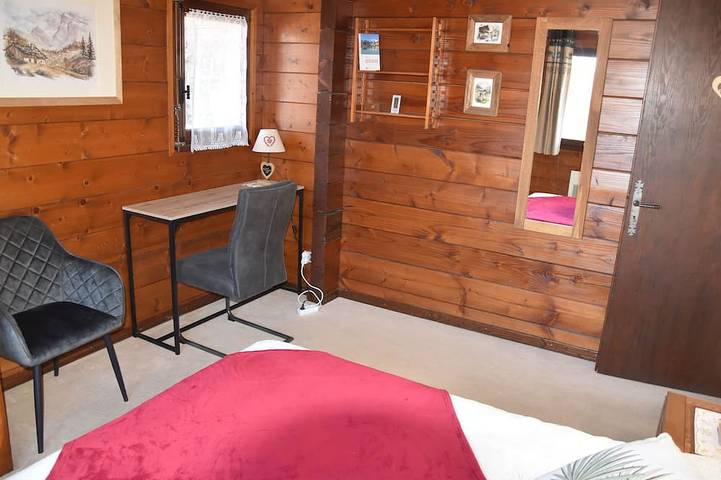 Typical Savoyard wooden chalet facing Mont Blanc in Saint-Gervais-les-Bains, Pays du Mont-Blanc