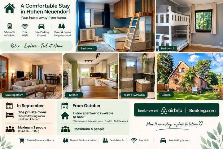 Ferienwohnung für 2 Personen, mit Terrasse und Garten sowie Ausblick in Hohen Neuendorf