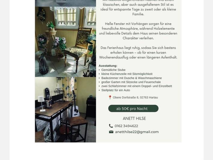 Ferienhaus für 2 Personen, mit Terrasse in der Oberlausitz