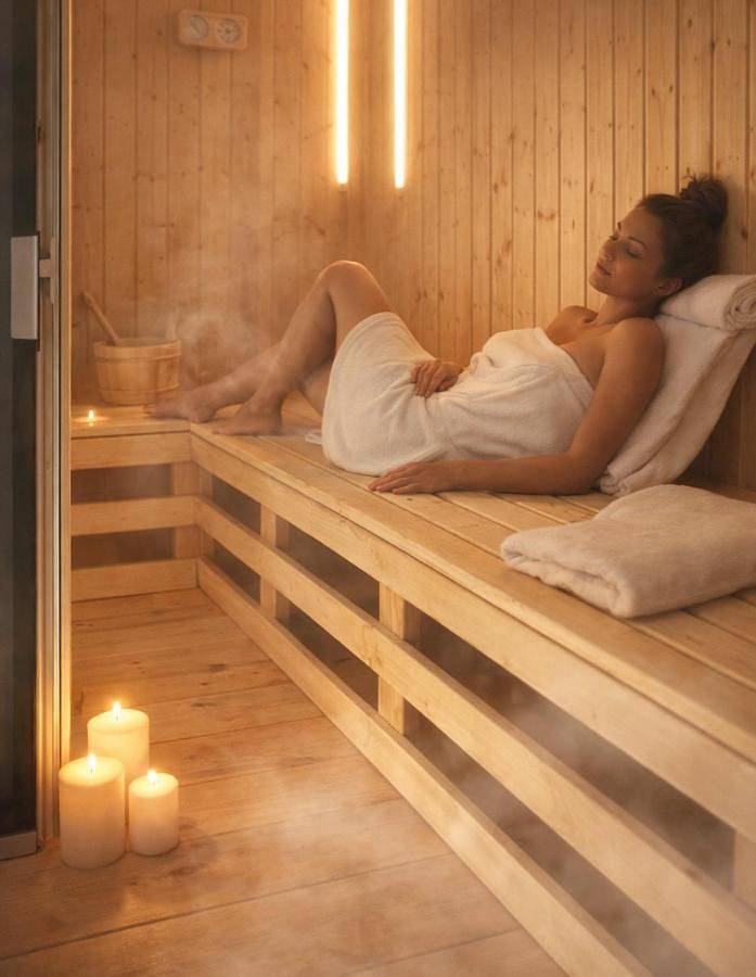Ferienwohnung für 6 Personen, mit Garten und Ausblick sowie Sauna, mit Haustier