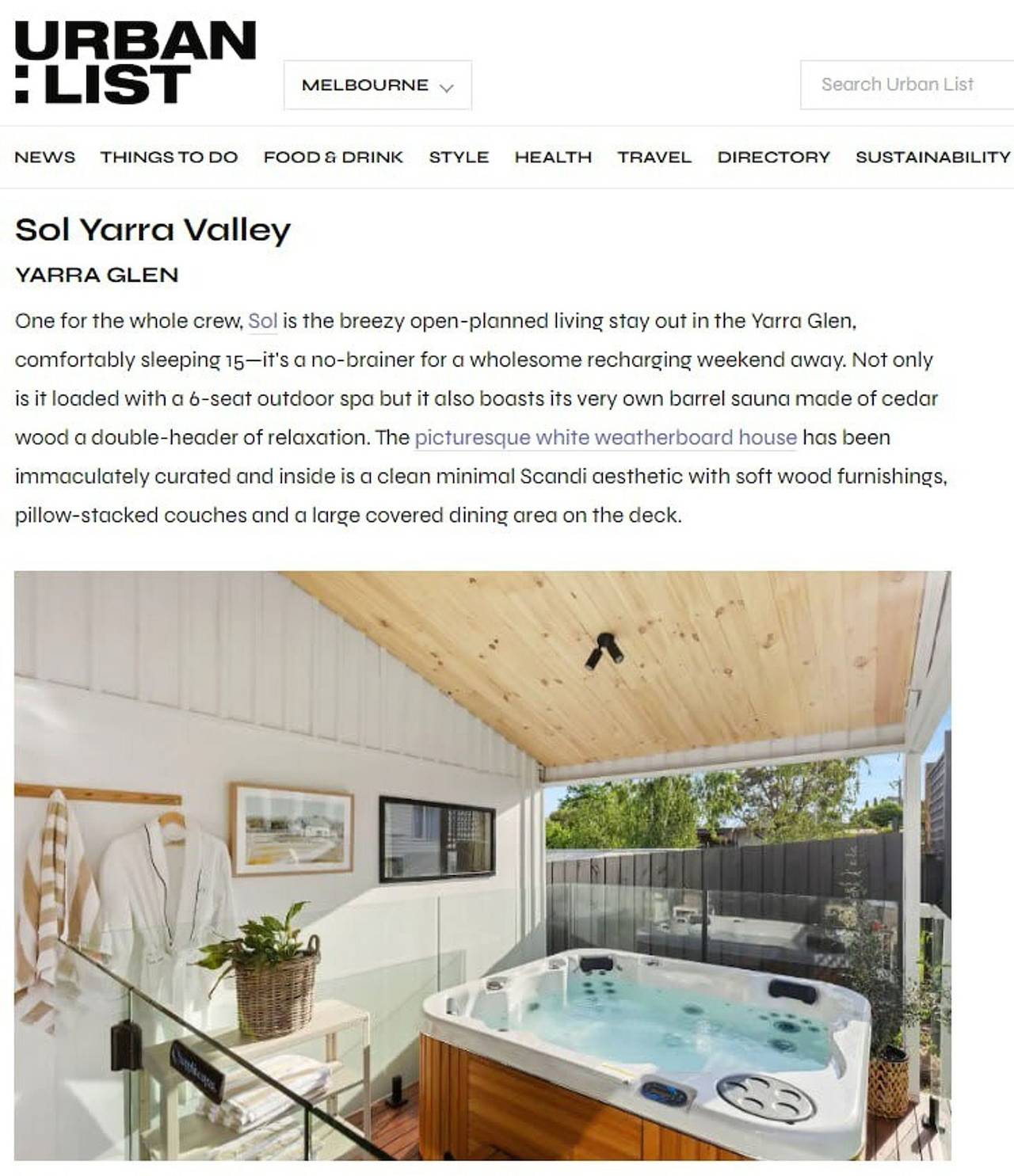 Sol Yarra Valley Barrel Sauna Spa Urban List in Comté de la chaîne Yarra