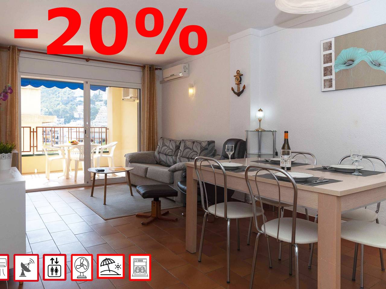 Apartamento entero, Apartamento céntrico para 6 en Rosas con A/C, lavavajillas y terraza. in Roses Centre, Roses