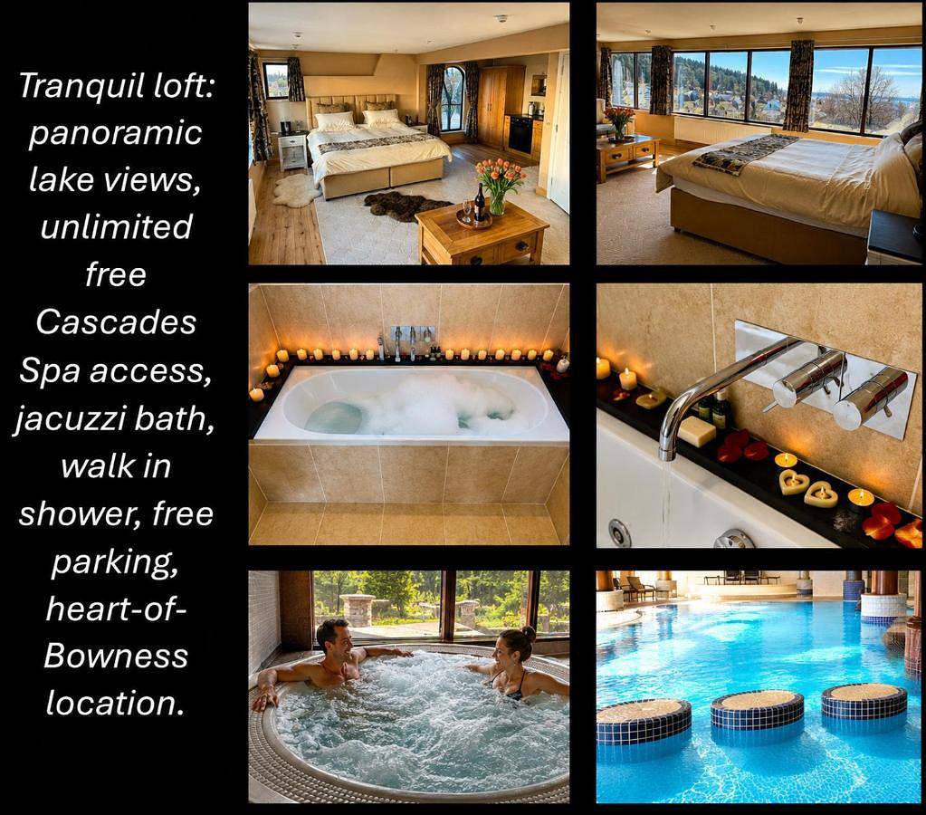 The Penthouse Bowness Tranquil Loft Jacuzzi Bath & Complimentary Cascades Spa Membership in Bowness-on-Windermere, Lake District