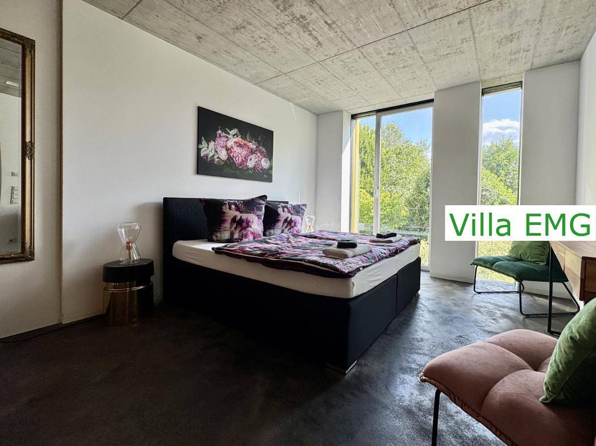 Luxus Design Ferienhaus Villa Emg Bensheim nah Frankfurt, Heidelberg mit Sauna, Schwimmteich, Garten für Familien und Gruppen bis 17 Personen in Bensheim, Bergstraße