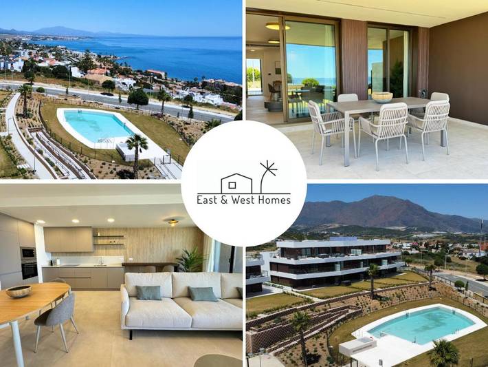 Apartamento para 4 personas, con piscina y jardín además de vistas y terraza en Casares Costa