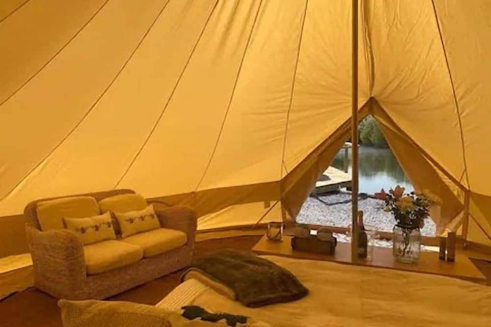 Bell tent in ultimate luxury with a wood fired hot tub, super king size bed in Stafford, Staffordshire