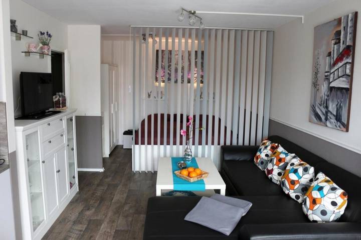 Ferienwohnung für 4 Personen, mit Balkon und Garten sowie Sauna und Ausblick
