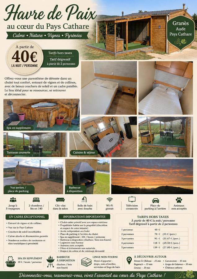 Chalet pour 5 personnes, avec Balcon et Jacuzzi ainsi que Terrasse et Jardin