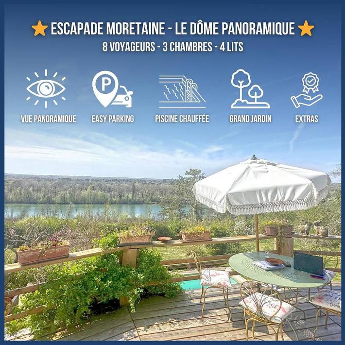 Gîte pour 6 personnes, avec balcon et vue ainsi que piscine et vue sur le lac à Fontaine-le-Port