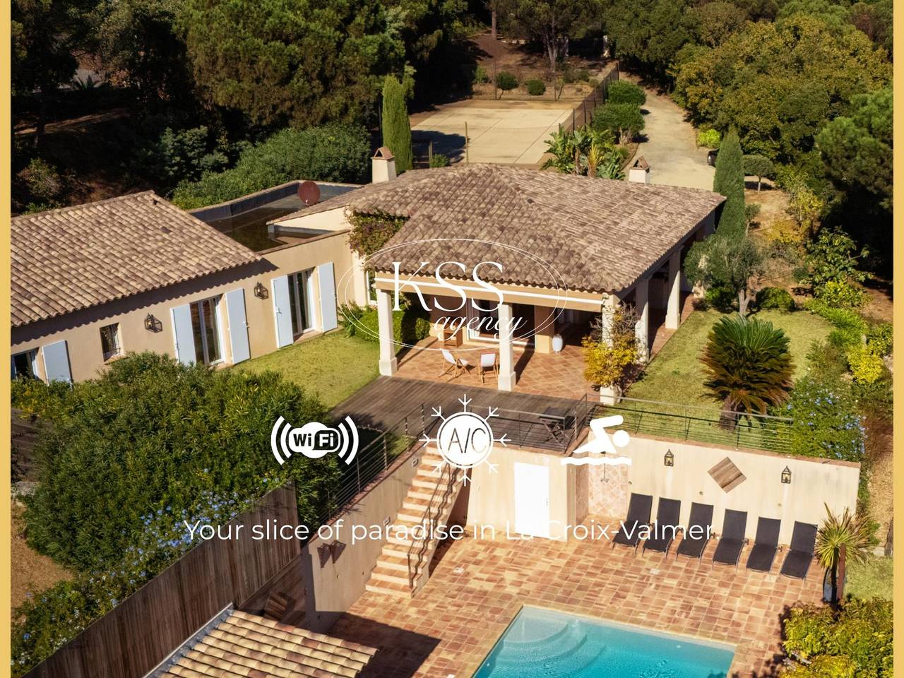 Ganze Ferienwohnung, Villa mit 4 Schlafzimmern – Swimmingpool – Klimaanlage – Tennisplatz – Parkplatz in Gigaro, La Croix-Valmer