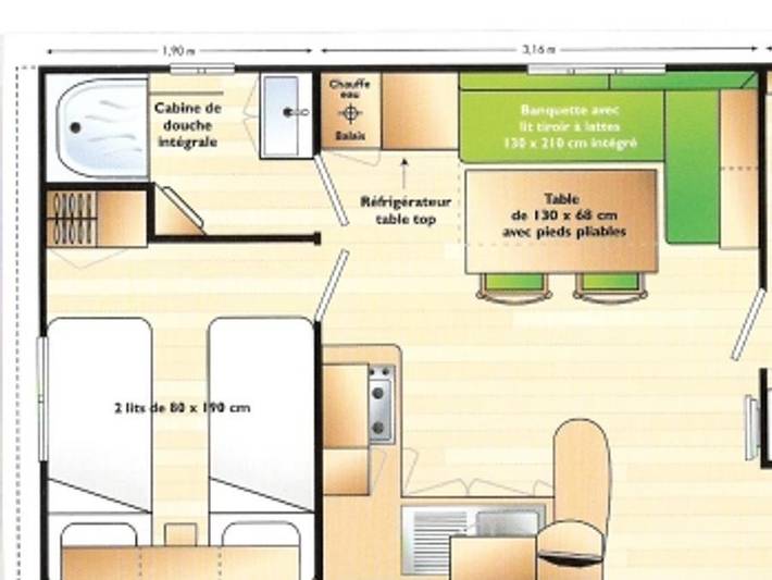 Camping Le Clos de La Lère - Mobilheim 6 personen - Mobilheim 28m² 2 Zimmer + 15 m² halbüberdachte Terrasse in Cayriech, Quercy