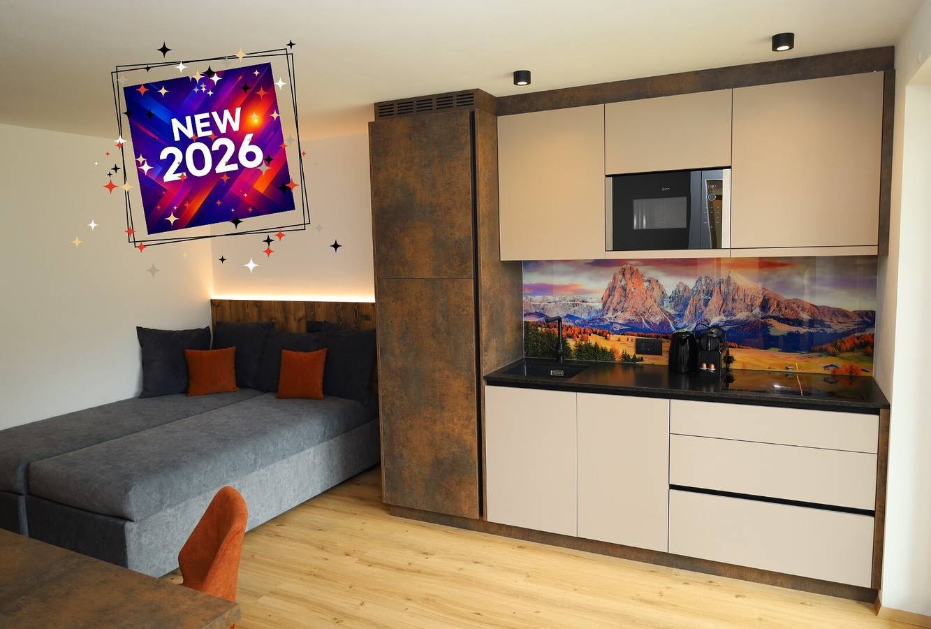 Appartement entier, Appartement 'Seceda' avec vue sur la montagne, terrasse privée et Wi-Fi in Passua, Castelrotto