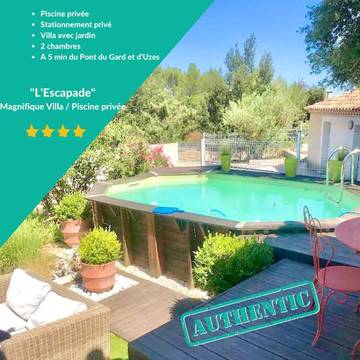 Cottage pour 5 personnes, avec bassin pour enfant ainsi que jardin et piscine, animaux acceptés à Collias