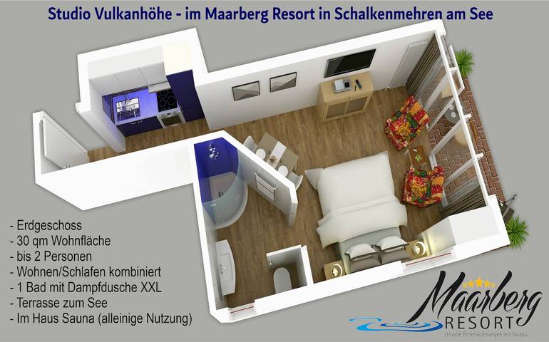 Ferienwohnung für 2 Personen, mit Whirlpool und Garten sowie Sauna und Seeblick in der Eifel - 4