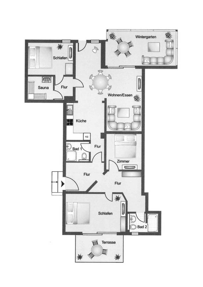 Ferienwohnung für 6 Personen, mit Sauna und Terrasse sowie Garten - 1