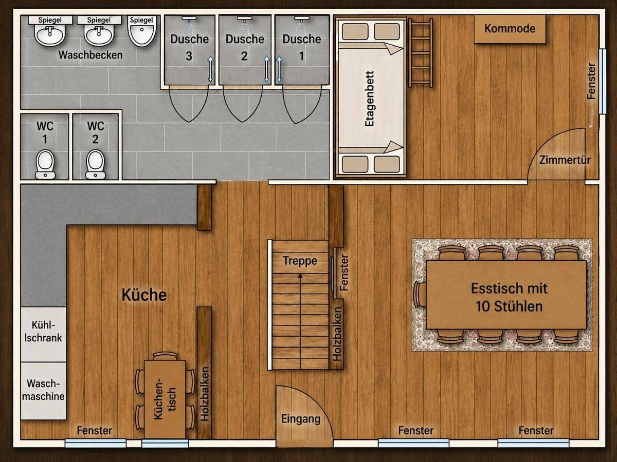 Monteurunterkunft Ii Ferienhaus Ii A7 Holle mit 14 Betten, 3 Duschen und 3 Wcs in Holle (Basse-Saxe), Arrondissement de Hildesheim