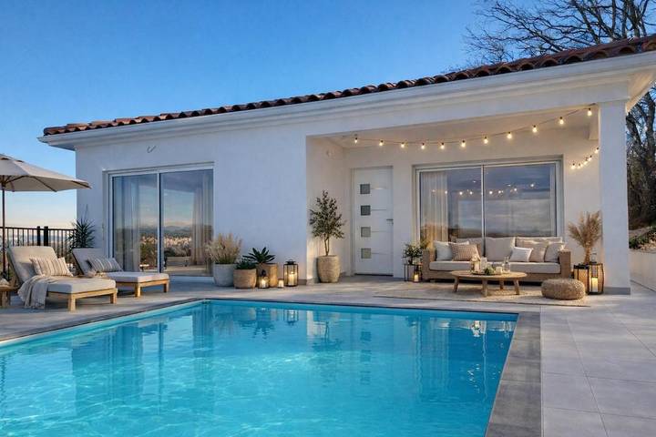 Location de vacances pour 9 personnes, avec terrasse et vue ainsi que piscine et jardin, animaux acceptés à Allègre-les-Fumades