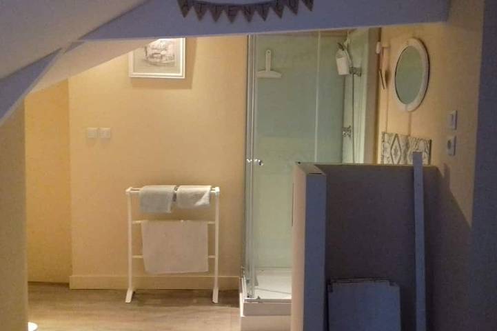 Chambre blanche avec salle d'eau et Wc privés in Baugé-en-Anjou, Vallée de la Loire
