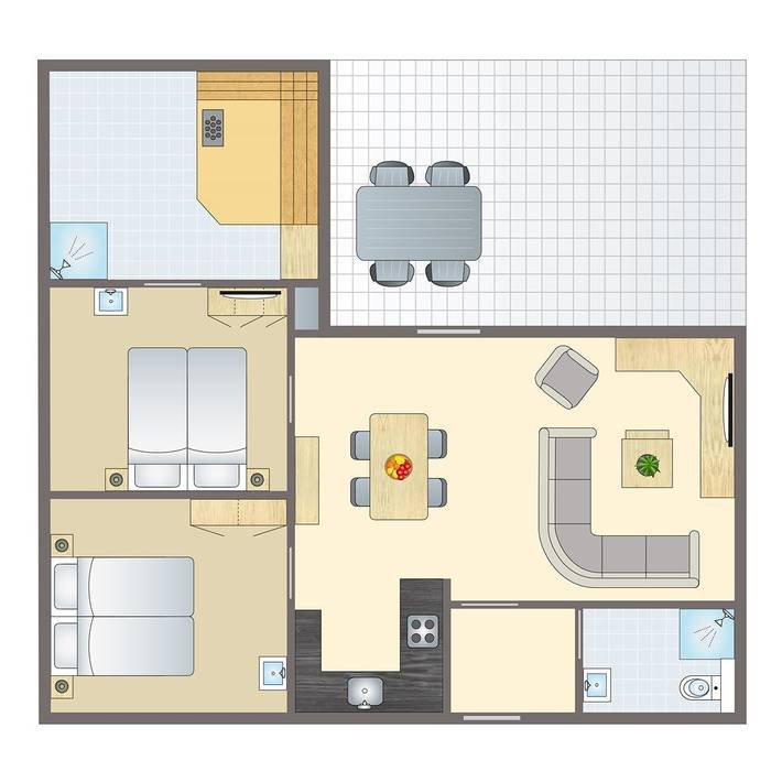 Bungalow für 4 Personen, mit Balkon/Terrasse und Sauna sowie Terrasse im Hunsrück