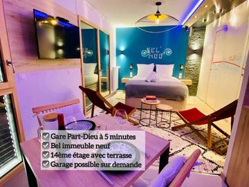 Gîte pour 3 personnes, avec vue et terrasse dans Gare de Lyon Part Dieu