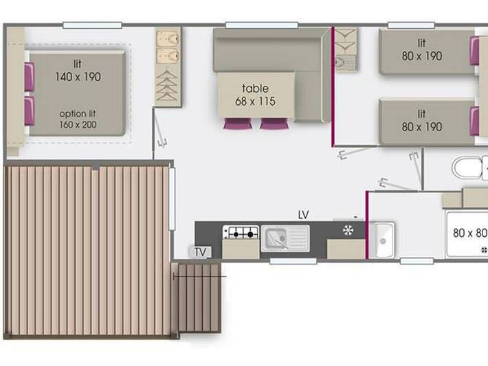 Mobil home pour 4 personnes, avec terrasse et piscine dans Plage des Govelins - 3