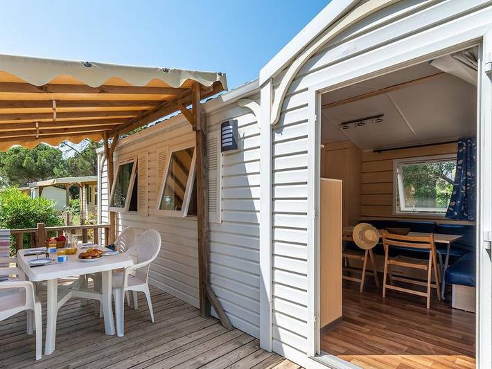 Camping Dunes et Soleil - Mobilheim 6 personen - Classic | 3 Schlafz. | 6 Pers. | Erhöhte Terrasse | 1 Bad | Klimaanlage in Marseillan, Mittelmeerküste (Frankreich)