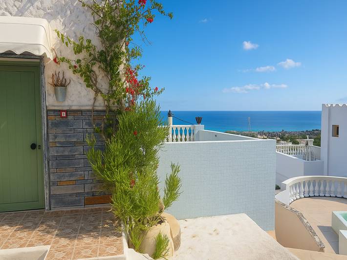 Bungalow für 9 Personen, mit Garten und Ausblick sowie Meerblick auf Kreta