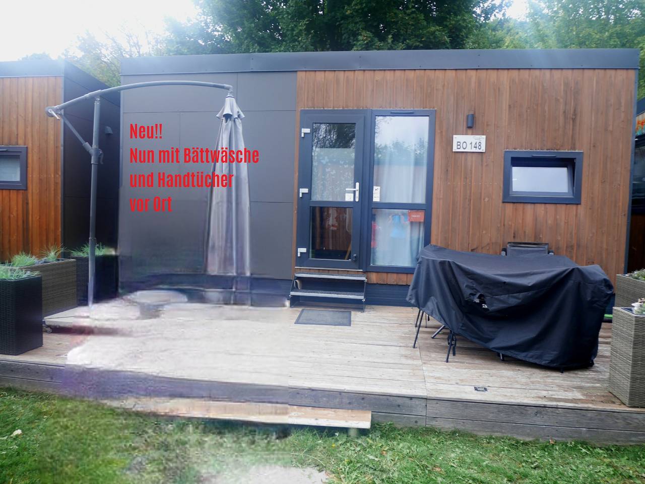 Ferienhaus "Tiny House Lohse" mit privater Terrasse nun mit Bettwäsche und Handtücher in Wemding, Bayerisch Schwaben