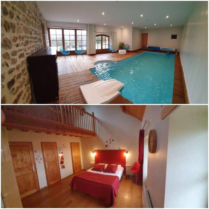 Chambre d’hôte pour 4 personnes, avec piscine ainsi que jardin et vue, adapté aux familles à Espinasse