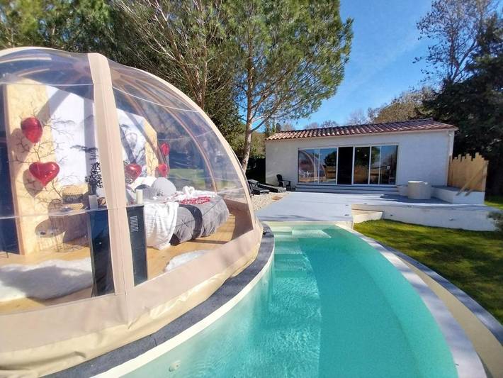 Tente pour 2 personnes, avec vue et sauna ainsi que jardin et piscine dans l' Aude - 4
