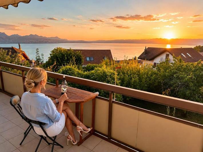 Location de vacances pour 8 personnes, avec Balcon et Terrasse ainsi que Jardin et Vue sur le lac dans Grandvaux