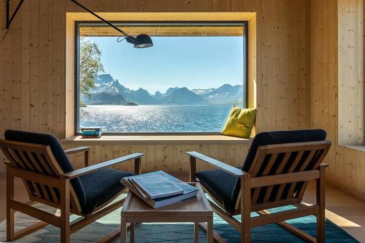 Blockhütte für 8 Personen, mit Sauna und Balkon auf den Lofoten