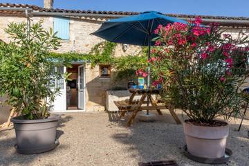 Gîte pour 4 personnes, avec terrasse ainsi que piscine et jardin à Saint-Simon-de-Pellouaille