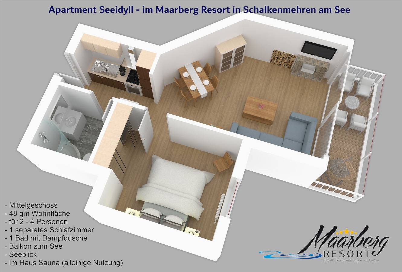 Ganze Wohnung, Apartment "Seeidyll" bis 2-4 Personen (48 m²) in Schalkenmehren am See in Schalkenmehren, Vulkaneifel