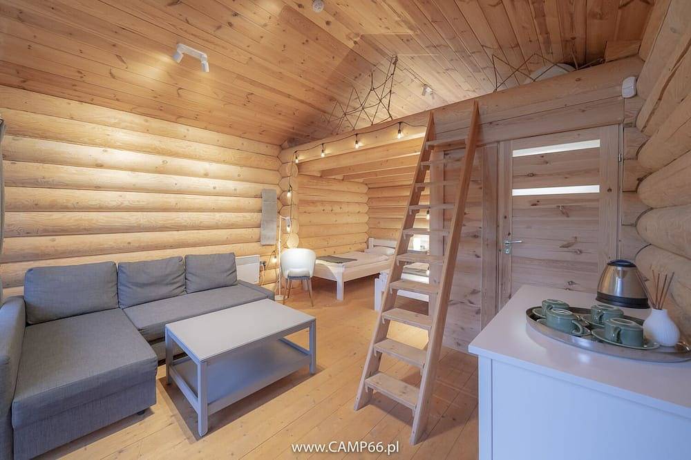 Camp66  - Drewniane domki z bali z widokiem na Śnieżke  in Sciegny, Sudeti (Polonia)