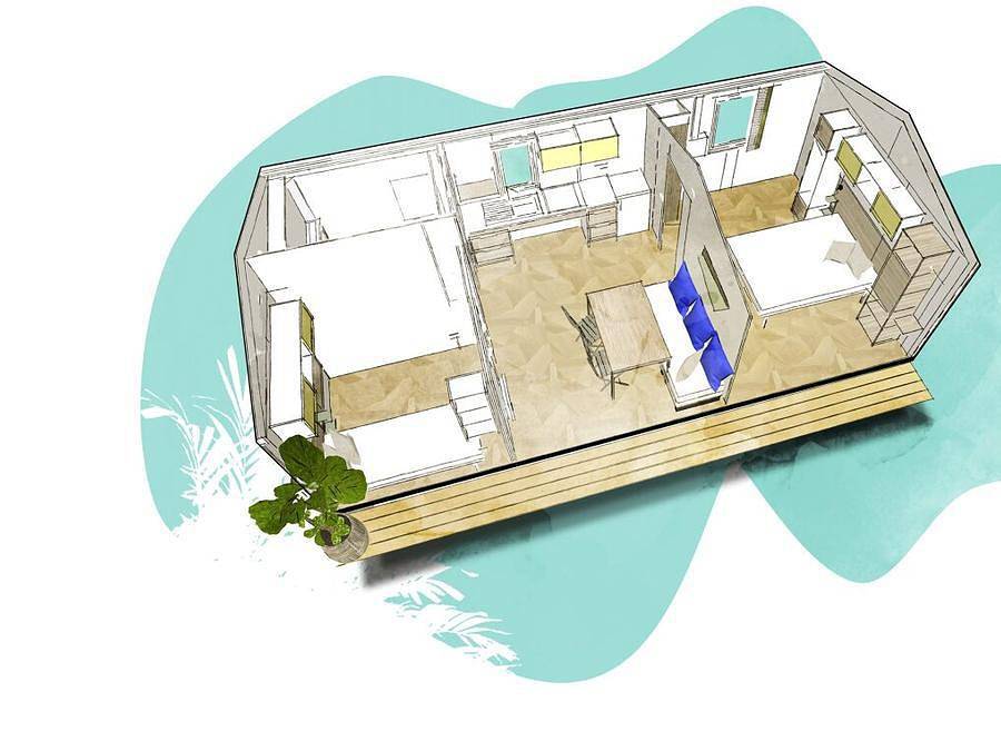 Camping Le Cottage Fleuri - Mobilheim 4 personen - Komfort Pmr in La Tranche-sur-Mer, Vendée