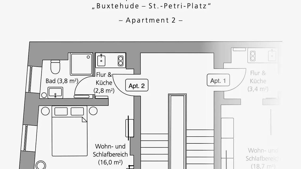 Ganze Ferienwohnung, Ferienwohnung für 2 Personen (23 m²) in Buxtehude in Buxtehude, Altes Land Stade