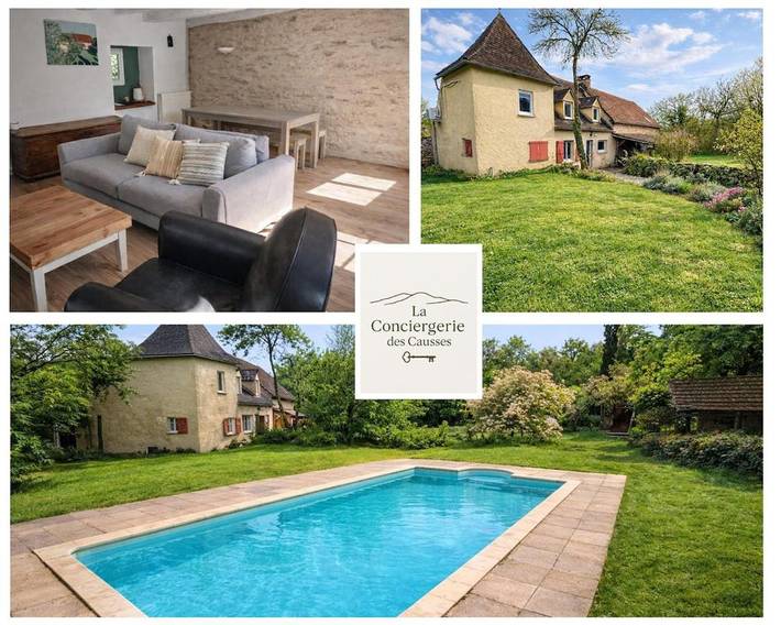 Location de vacances pour 5 personnes, avec terrasse et jardin ainsi que piscine et vue, animaux acceptés à Lauzès