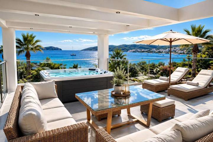 Ferienhaus für 6 Personen, mit Balkon und Whirlpool sowie Terrasse und Garten in Porto Rafti