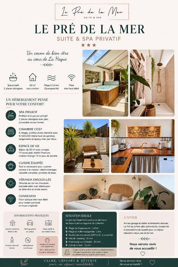 Location de vacances pour 2 personnes, avec Jacuzzi et Terrasse ainsi que Jardin et Vue à Urville-Nacqueville - 2