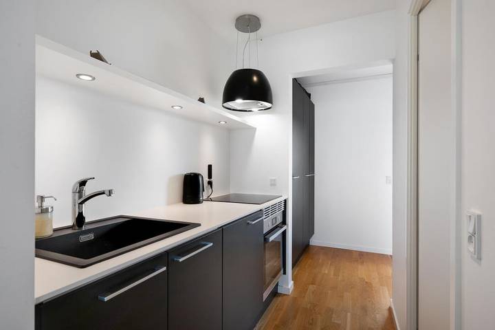 Helle und gut ausgestattete Ferienwohnung im 1. Stock mit Panoramablick über die Ebeltoft Bucht – direkt am Hotel Ebeltoft Strand in Ebeltoft (Stadt), Ebeltoft