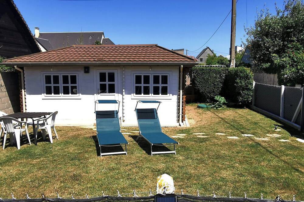 Landing beach \"Sword Beach\", seaside, wooden chalet with Tandem. in Lion-sur-Mer, Caen region