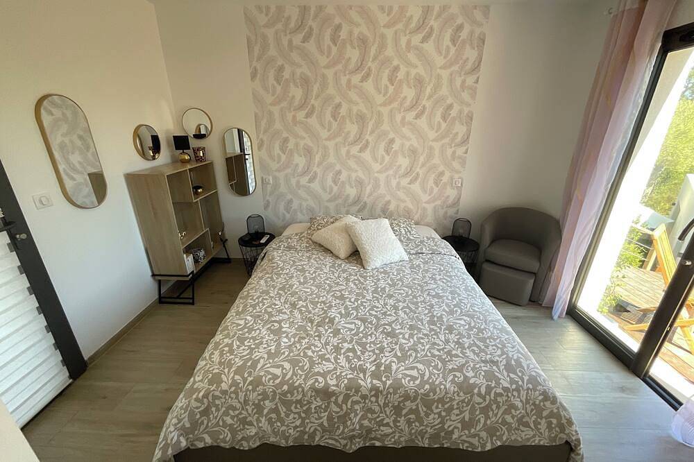 Chambre double, Villa Hélichryse en Corse du sud, Pinarello in Zonza, Arrondissement de Sartène